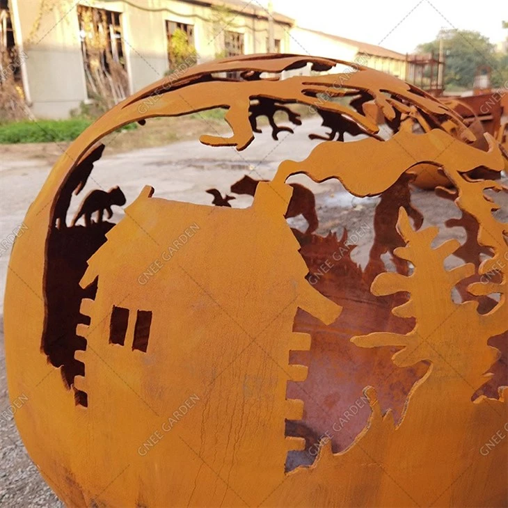 Corten Steel Fire Ball Fire Pit Outdoor Patio Sphere