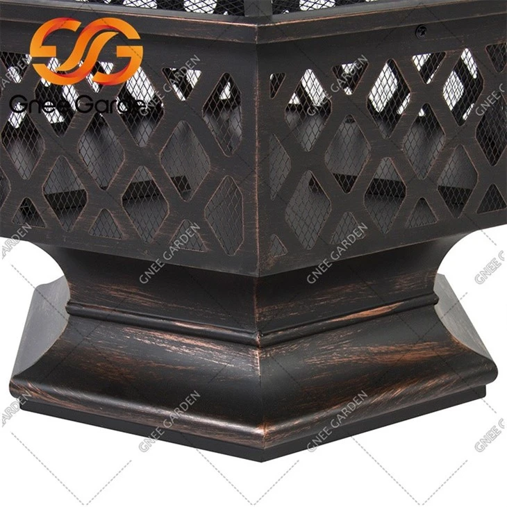 24 Inch Bronze Steel Hexagon Wood Burning Fire Pit