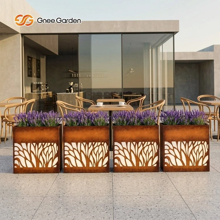 Cutout Corten Steel Garden Planter with Lights Cutout Corten Steel Garden Planter with Lights
